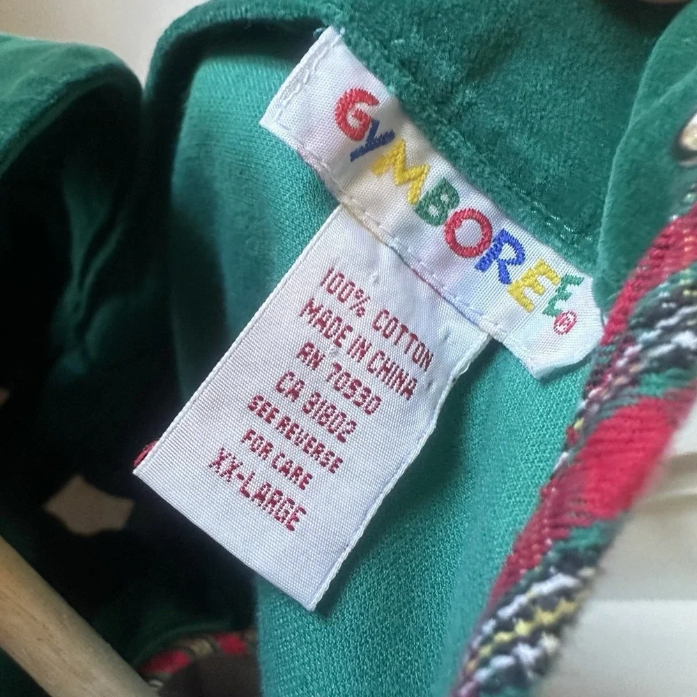 Vintage Gymboree 90's Girl's Green 100% Cotton Dress Plaid Trim Pockets XX-Large